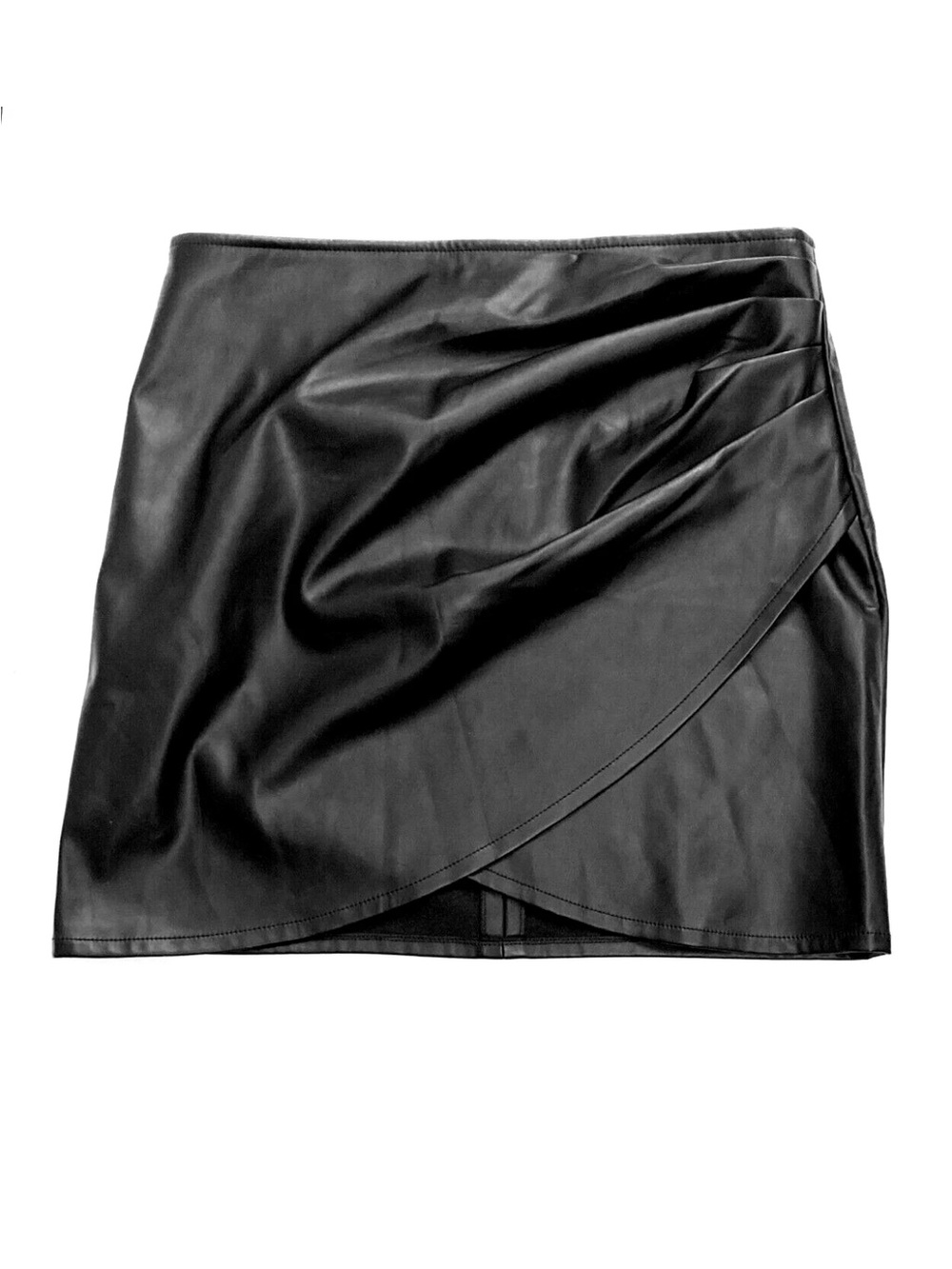 Shinestar Black Faux Leather Draped Mini Skirt
